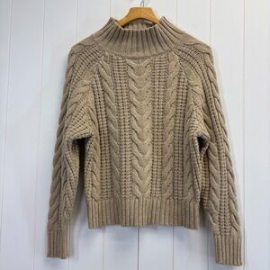 A New Day Womens Chunky Cable Knit Fisherman Sweater Size M High Neck Neutral